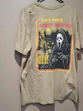 Ghostface "Let's Watch A Scary Movie" Tan Graphic Unisex Tshirt